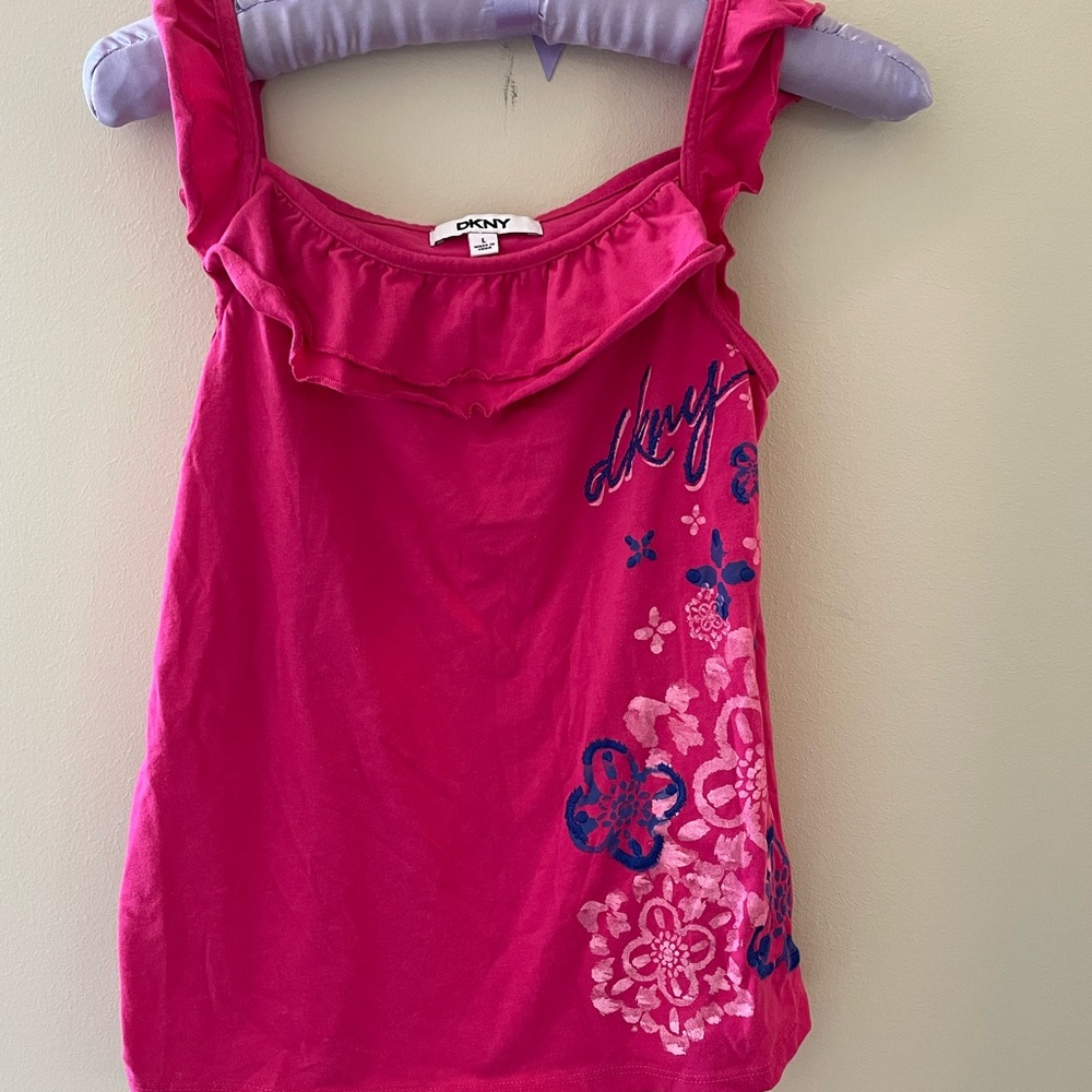 Girls DKNY tank fuschia with blue/white size Large